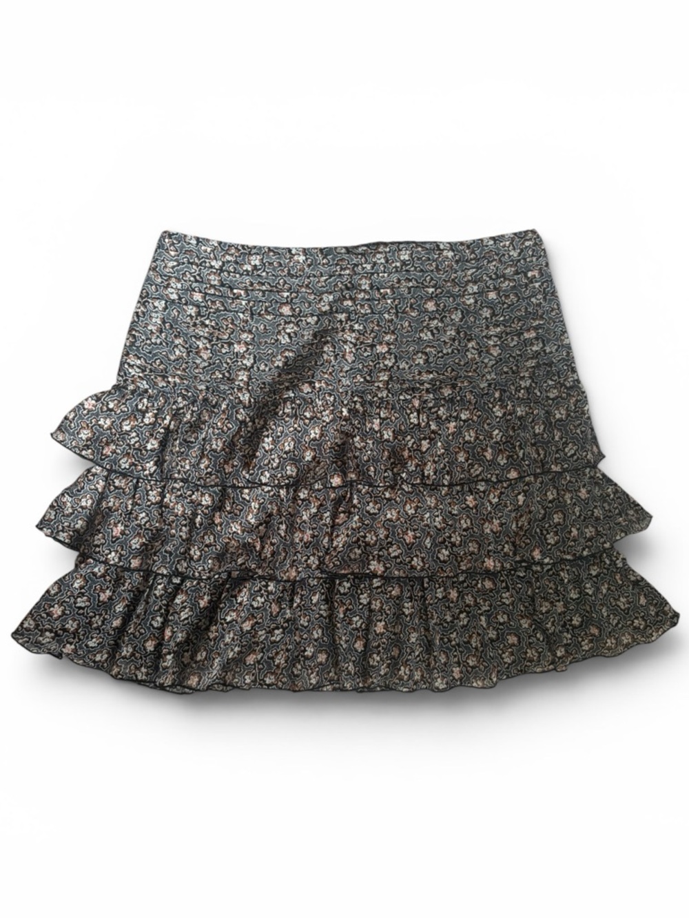 ME+EM Floral Tiered Ruffle Skirt Black and Brown Floral Size UK 12 US 8